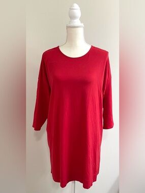 J Jill Women’s XL Solid Red Ballet-Sleeve Tunic Top Boho Activewear Sporty